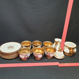 Часть чайного сервиза на 6 персон, 14 предметов, золочение, керамика, DERYA, Seramik, Турция. Картинка 3